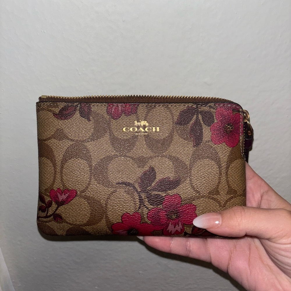 Coach Brown and Pink Floral Wallet